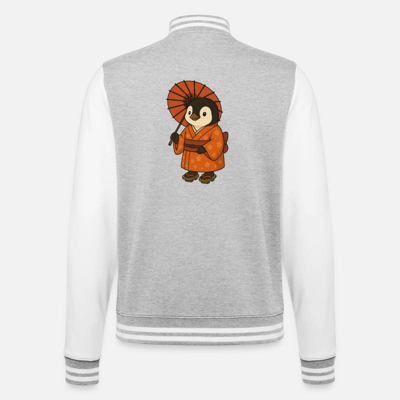Mignon Pingouin Japon Anime Tradition - Veste Teddy - gris chiné / blanc