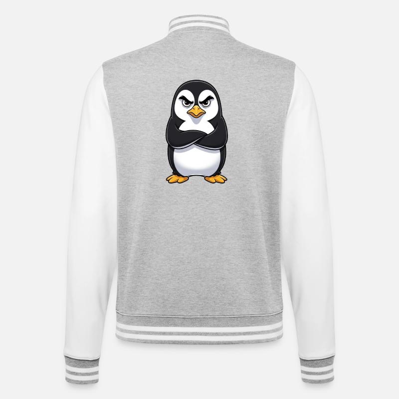 Grumpy Penguin Cartoon Sour Grumpy Annoyed - College Sweat Jacket - heather grey/white