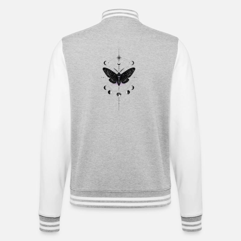 Moonlit Moth in Celestial Ring - College Sweat Jacket - heather grey/white