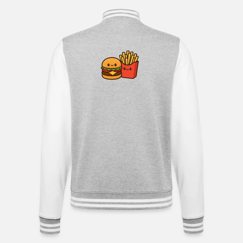 Kawaii Burger & Pommes Duo - College-Sweatjacke - Grau meliert/Weiß