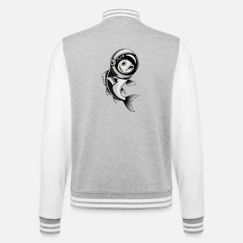 Fish in Space - Cool Astonomy Logo - College Sweat Jacket - heather grey/white