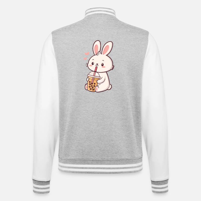 Pastel Bubble Tea Bunny - College-Sweatjacke - Grau meliert/Weiß