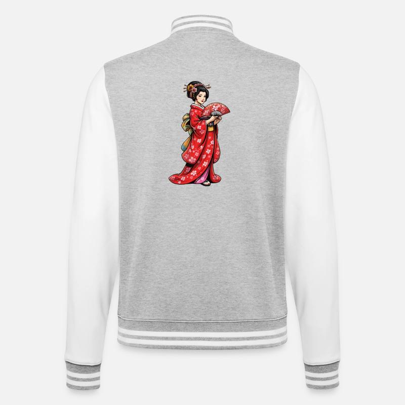 Geishas en kimono de cerisier - Veste Teddy - gris chiné / blanc