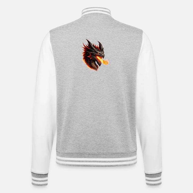 Tête Enflammée du Dragon de Feu - Veste Teddy - gris chiné / blanc