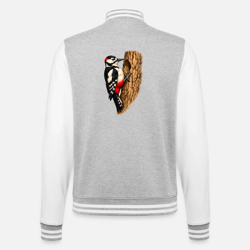 Specht im Baum - College-Sweatjacke - Grau meliert/Weiß