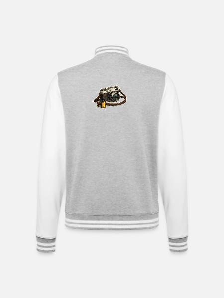 Vintage camera with film roll - College Sweat Jacket - heather grey/white