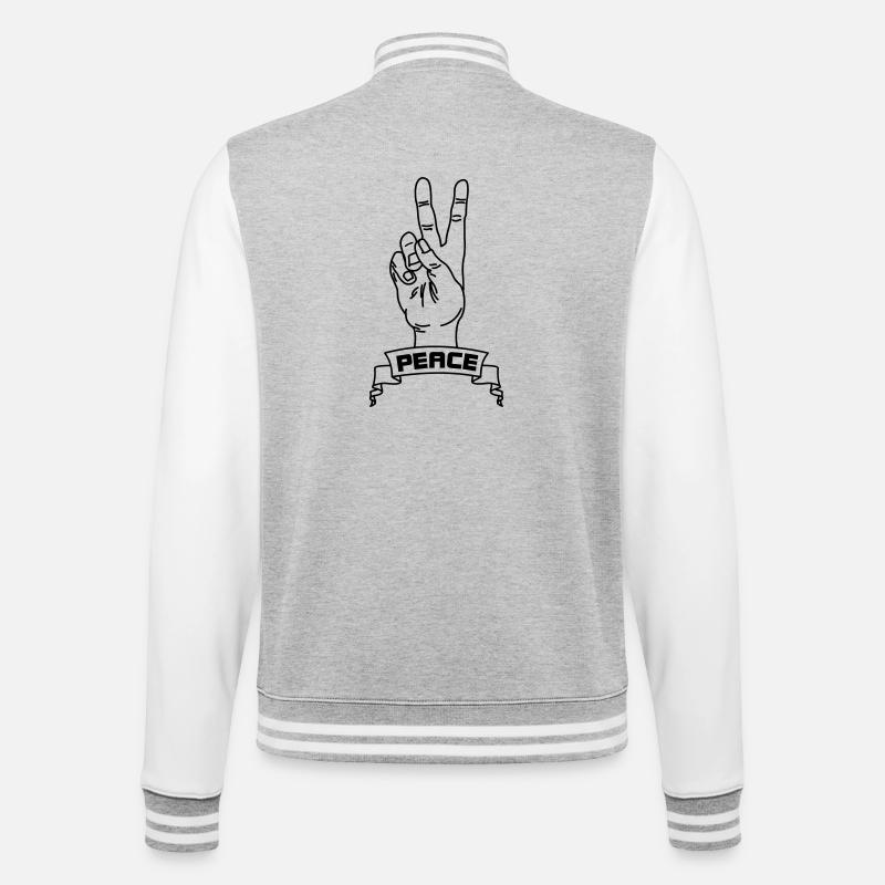 Handgesten Frieden mit Friedenstext - College-Sweatjacke - Grau meliert/Weiß