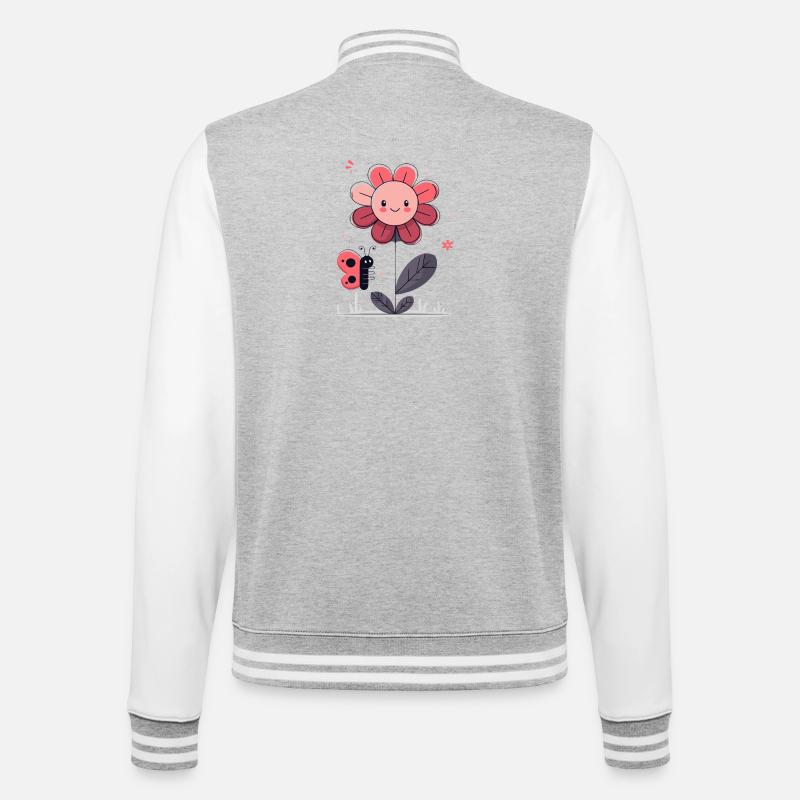 Blume mit Schmetterling - College-Sweatjacke - Grau meliert/Weiß