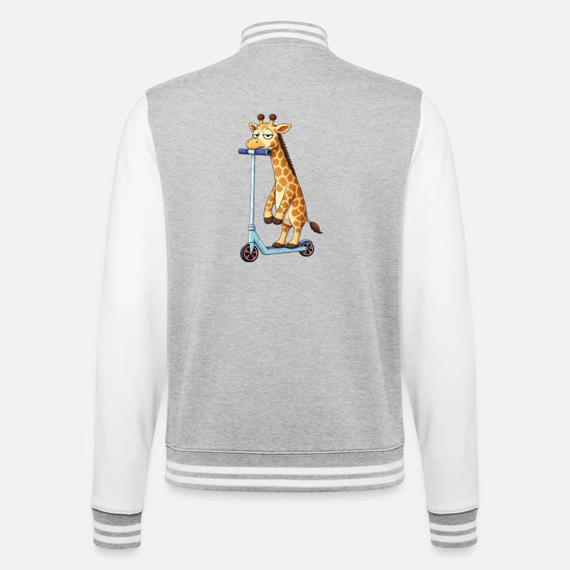 Süße Giraffe Roller Scooter Freundschaft Cartoon - College-Sweatjacke - Grau meliert/Weiß