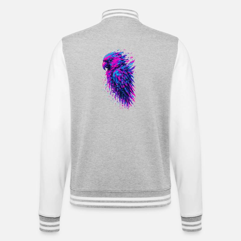 Papagei-Glitch-Kunst Cyber-Vibration - College-Sweatjacke - Grau meliert/Weiß