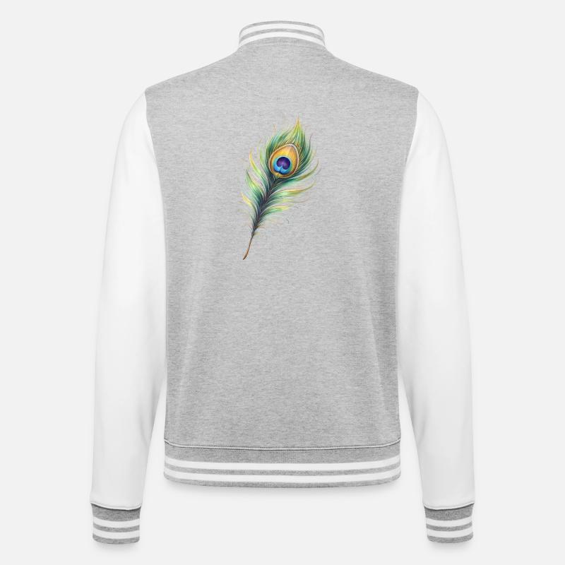 Peacock Feather Illustration Gradient Elegant - College Sweat Jacket - heather grey/white