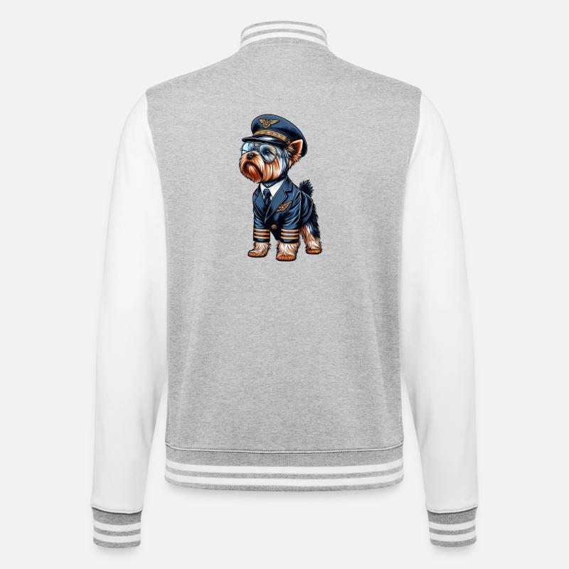 Yorkshire Terrier Pilot - College-Sweatjacke - Grau meliert/Weiß