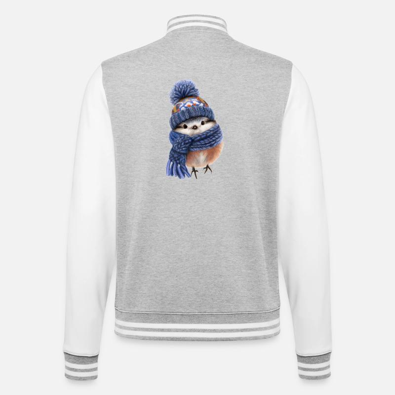 Oiseau d’hiver avec écharpe - Veste Teddy - gris chiné / blanc