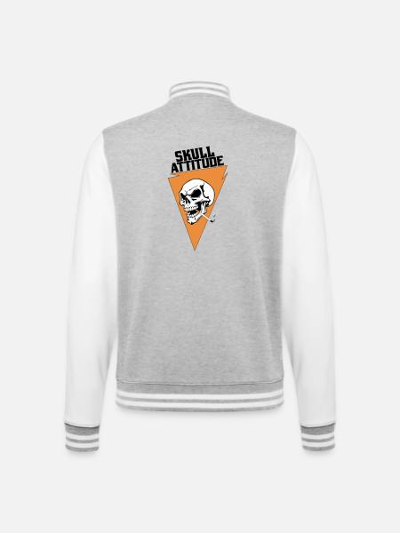 Rebel Skull with Triangle Cigarette - College Sweat Jacket - heather grey/white