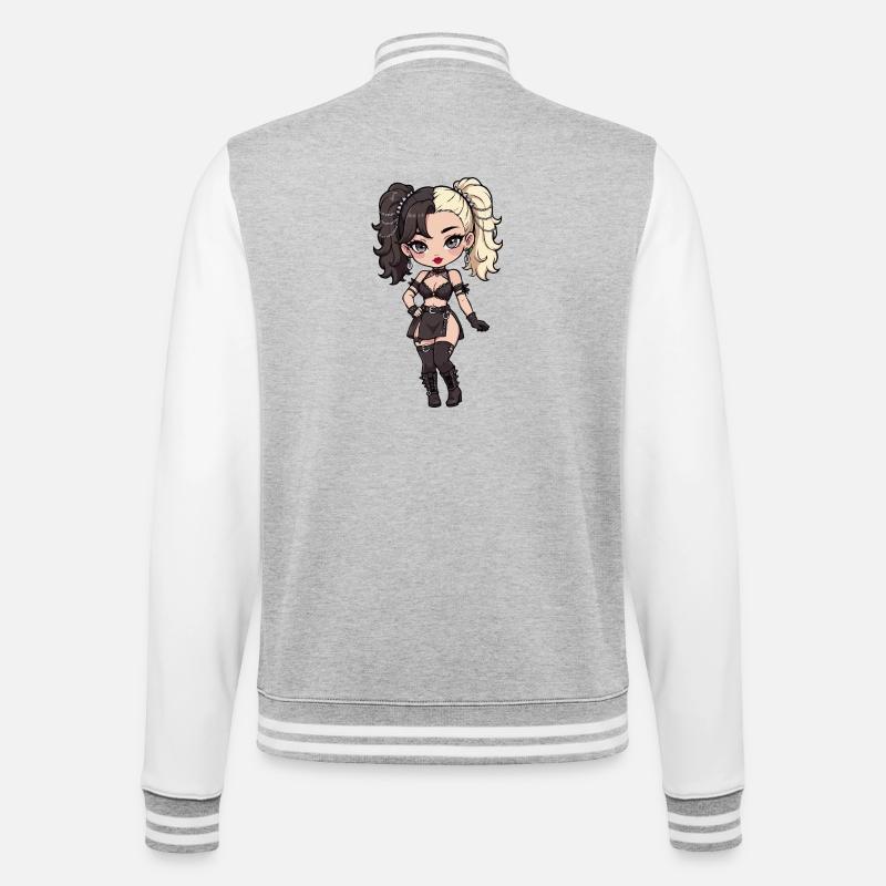 Gotische Chibi-Diva mit zweifarbigem Haar - College-Sweatjacke - Grau meliert/Weiß