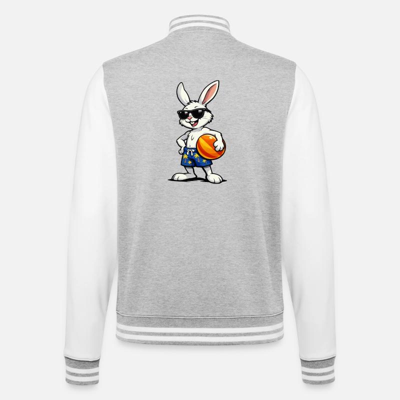 Hase Beach-Vibes mit Ball - College-Sweatjacke - Grau meliert/Weiß
