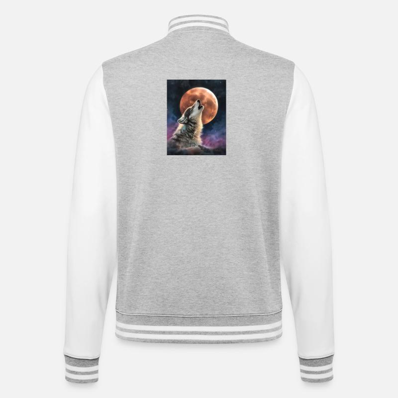 Heulender Wolf - College-Sweatjacke - Grau meliert/Weiß