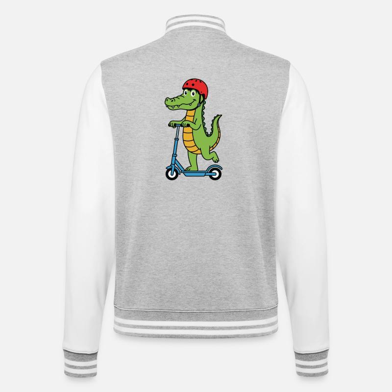 Krokodil auf einem Roller - College-Sweatjacke - Grau meliert/Weiß