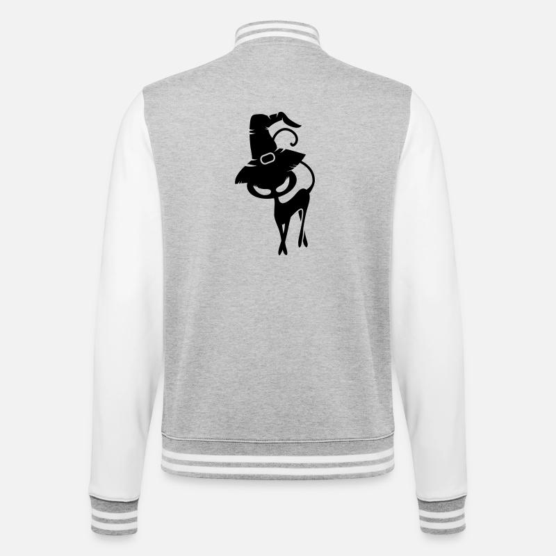 schwarze Katze mit Hexenhut - College-Sweatjacke - Grau meliert/Weiß