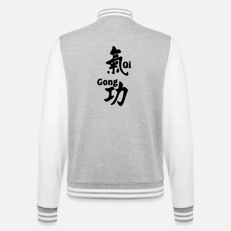QI gong script avec texte vertical - Veste Teddy - gris chiné / blanc