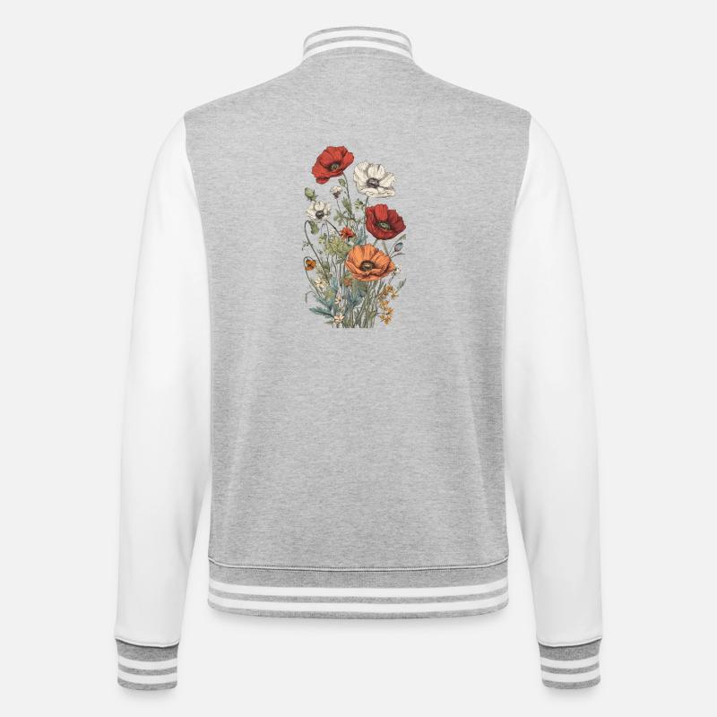 Wunderschönes Boho Mohn Herbarium Bouquet - College-Sweatjacke - Grau meliert/Weiß