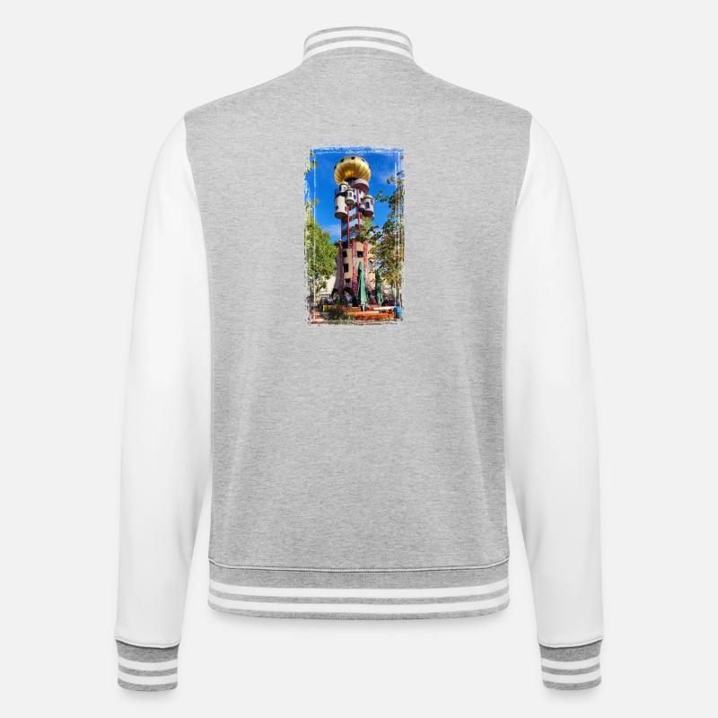 Hundertwasserturm beim Kuchlbauer - College-Sweatjacke - Grau meliert/Weiß