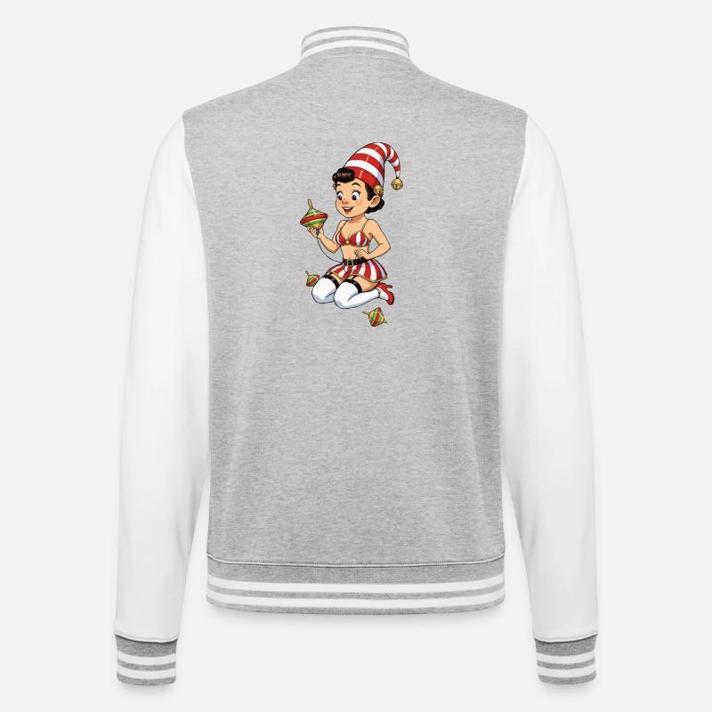 Leprechaun-Mädchen mit Kreisel - College-Sweatjacke - Grau meliert/Weiß