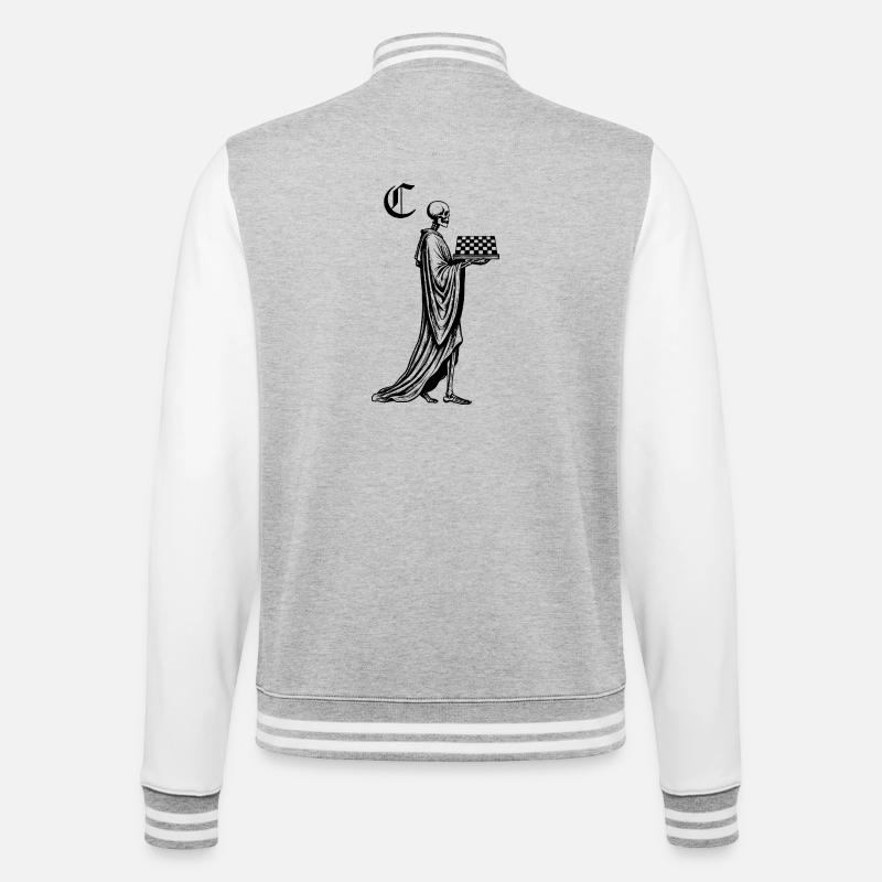Skelett mit Schachbrett - College-Sweatjacke - Grau meliert/Weiß