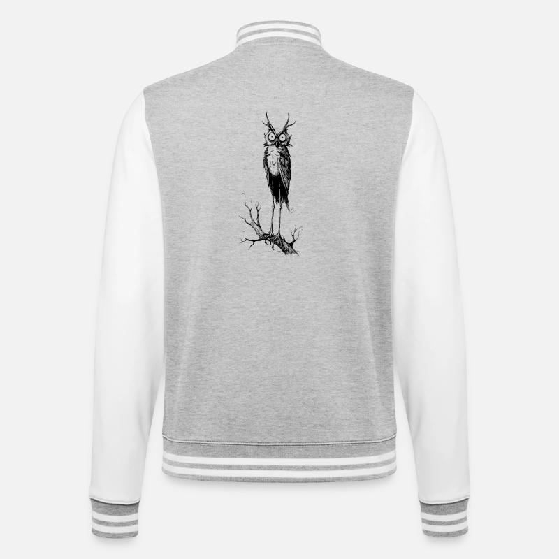 Gothic-Eule - College-Sweatjacke - Grau meliert/Weiß