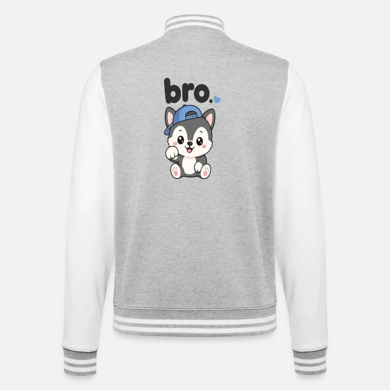 Husky mit blauer Kappe Bro - College-Sweatjacke - Grau meliert/Weiß