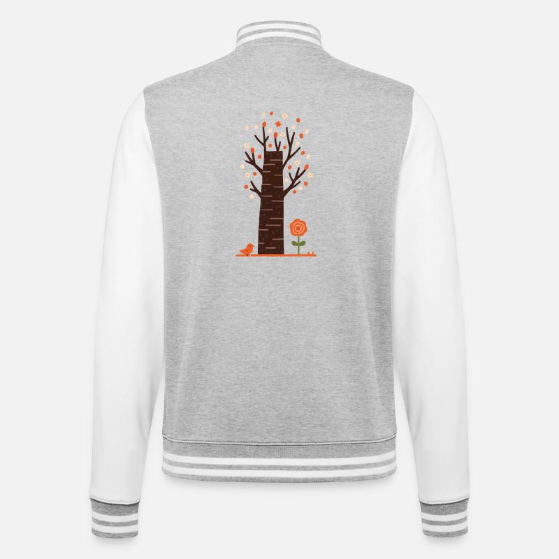 Whimsical Blossom Tree with Bird - College Sweat Jacket - heather grey/white