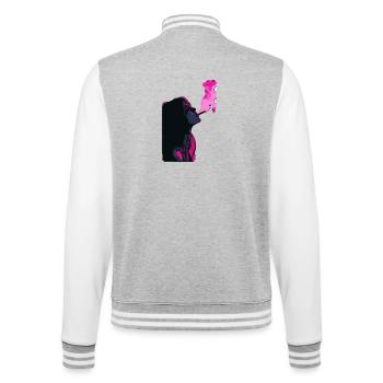 Neon Dino Smoke – Pop Art T-Rex Vibes - College-Sweatjacke - Grau meliert/Weiß - Hinten - Marisol (170cm)