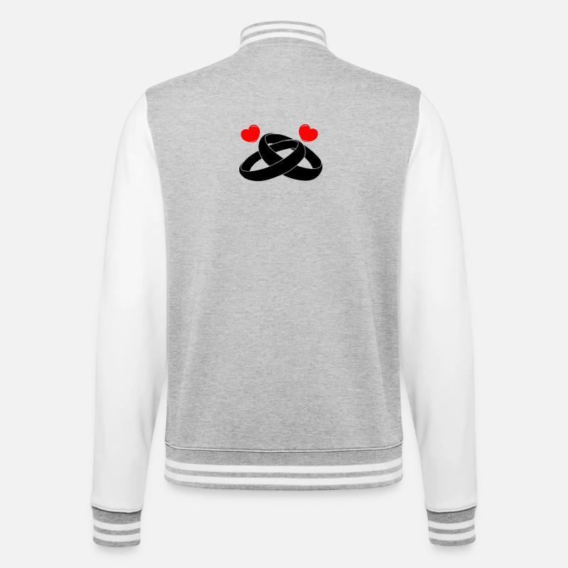Eheringe mit Herzen - College-Sweatjacke - Grau meliert/Weiß