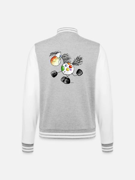 Kunterbuntes Pferd - Pony - Pferde - College-Sweatjacke - Grau meliert/Weiß