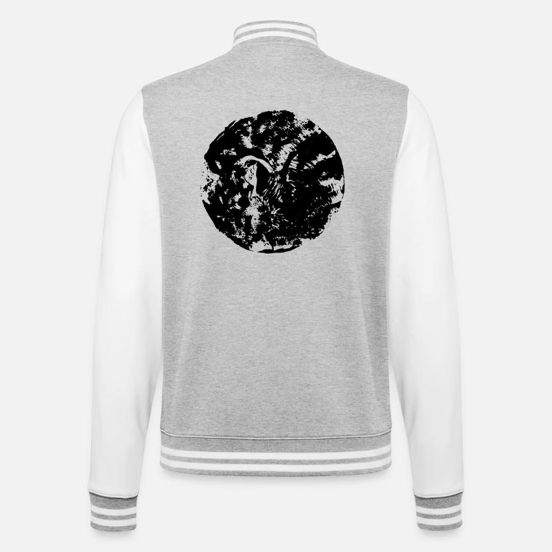 Schwarzer Kreis | Mond - College-Sweatjacke - Grau meliert/Weiß