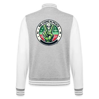 Alien-Friedenszeichen-Abzeichen - College-Sweatjacke - Grau meliert/Weiß - Hinten - Marisol (170cm)