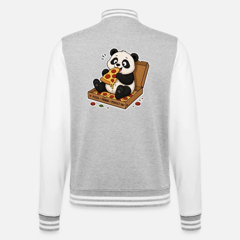 Kawaii Panda Pizza Parade - College Sweat Jacket - heather grey/white