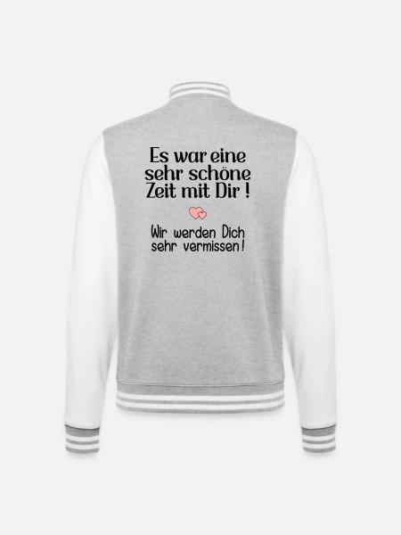 Abschied Kollegin - Schöne Zeit - College-Sweatjacke - Grau meliert/Weiß
