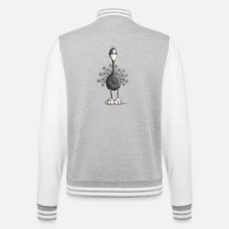 Vogelstrauß mit Blumen - College-Sweatjacke - Grau meliert/Weiß