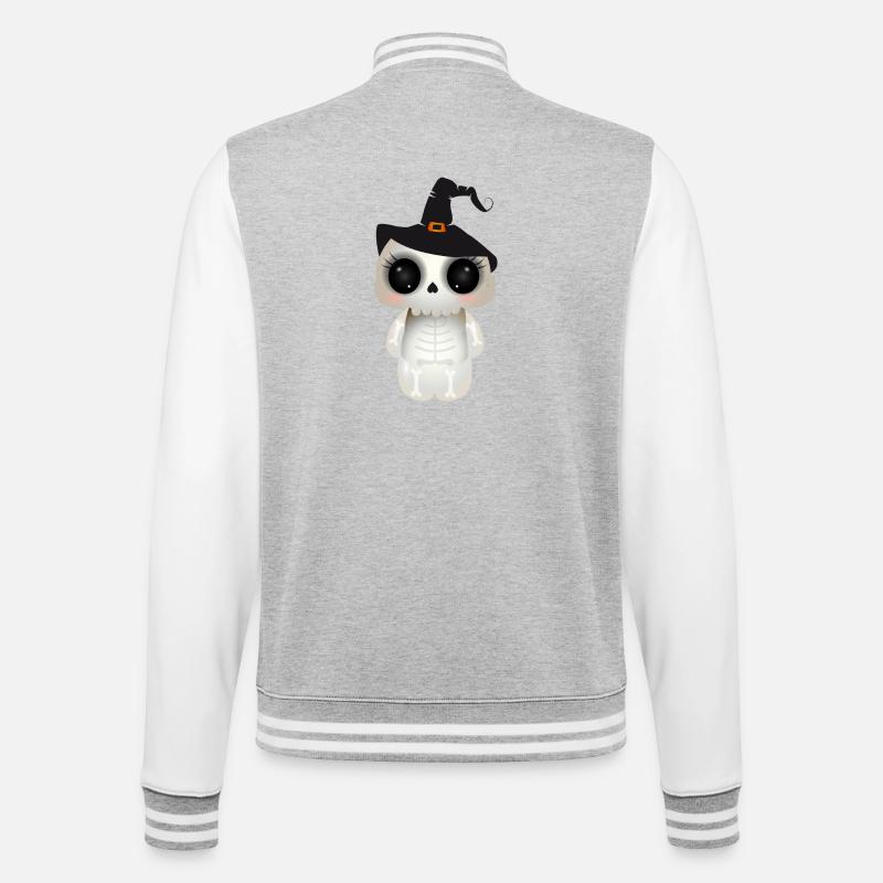 niedlicher Skull mit schwarzen Hexenhut - College-Sweatjacke - Grau meliert/Weiß