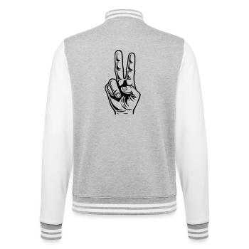 Peace Hand – Einfaches Zeichen, starke Botschaft - College-Sweatjacke - Grau meliert/Weiß - Hinten - Marisol (170cm)
