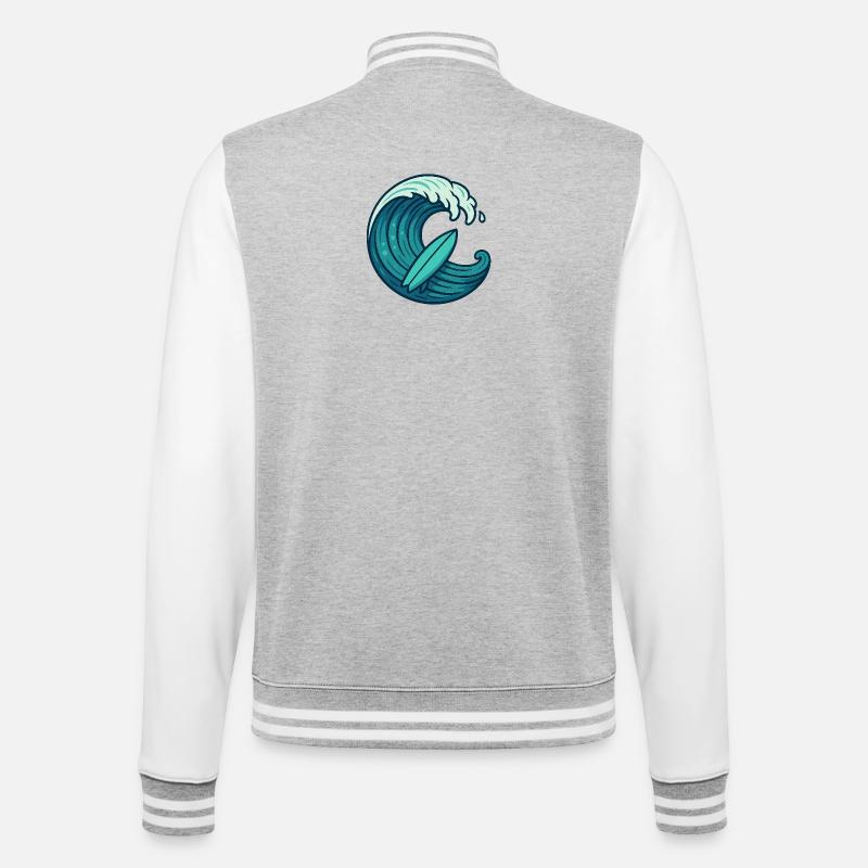 Surf Welle – Retro Surfbrett Design - College-Sweatjacke - Grau meliert/Weiß