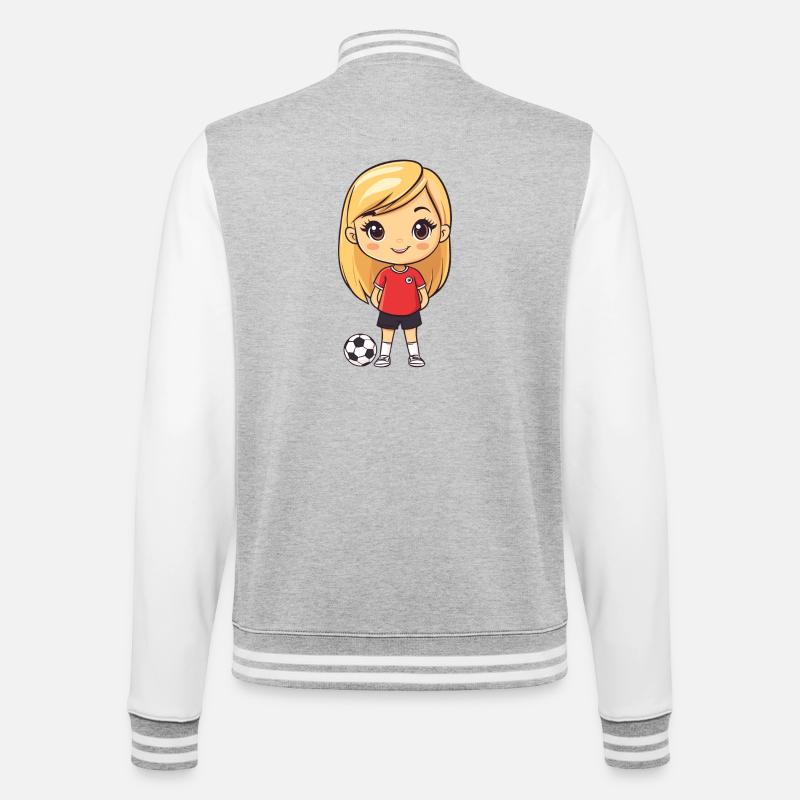 Kicker Mädchen mit Ball - College-Sweatjacke - Grau meliert/Weiß