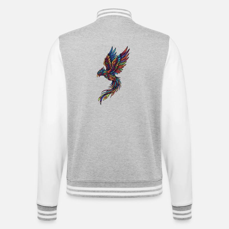 Neon Phoenix auf Schwarz - College-Sweatjacke - Grau meliert/Weiß