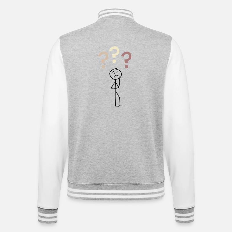 Three Question Marks – Minimal Mystery Design - College-Sweatjacke - Grau meliert/Weiß