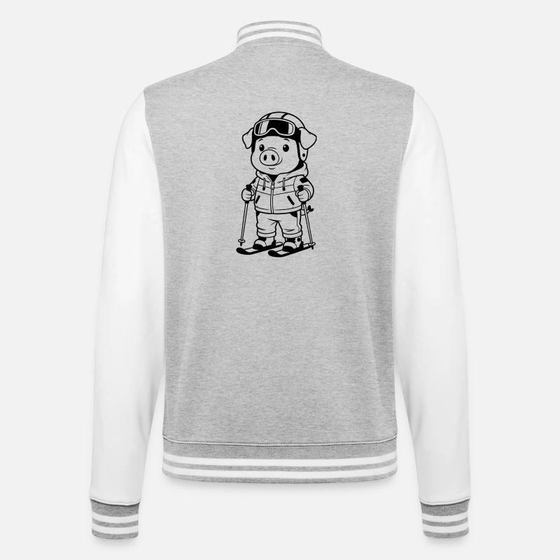 Cochon avec des skis - Veste Teddy - gris chiné / blanc