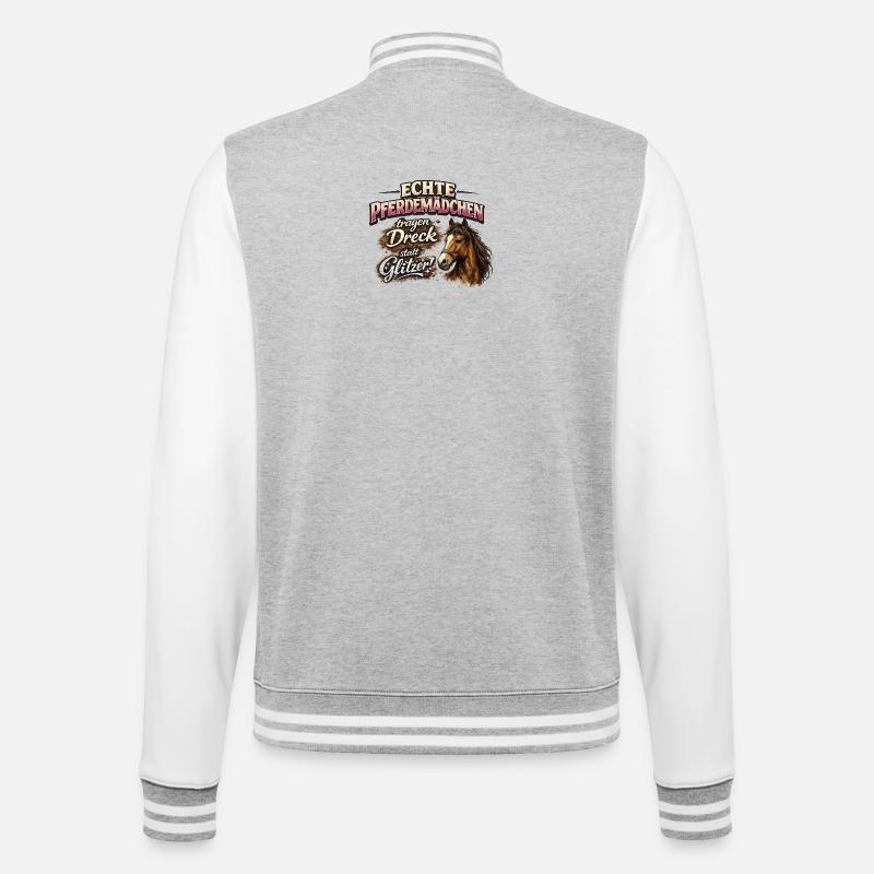 Echte Pferdemädchen: Dreck statt Glitzer - College-Sweatjacke - Grau meliert/Weiß
