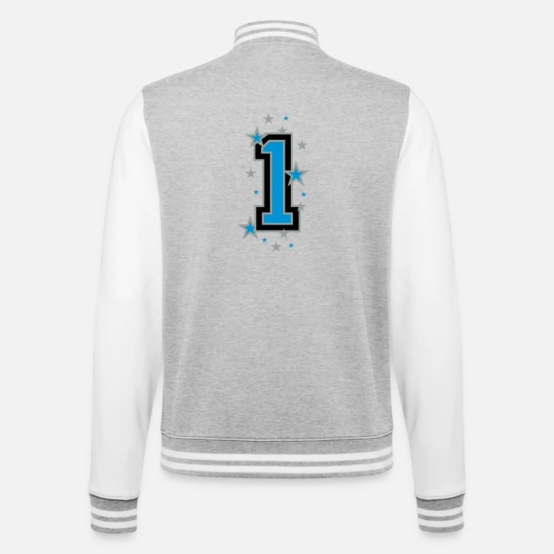 Mit Sterne verzierte Nummer Eins - College-Sweatjacke - Grau meliert/Weiß