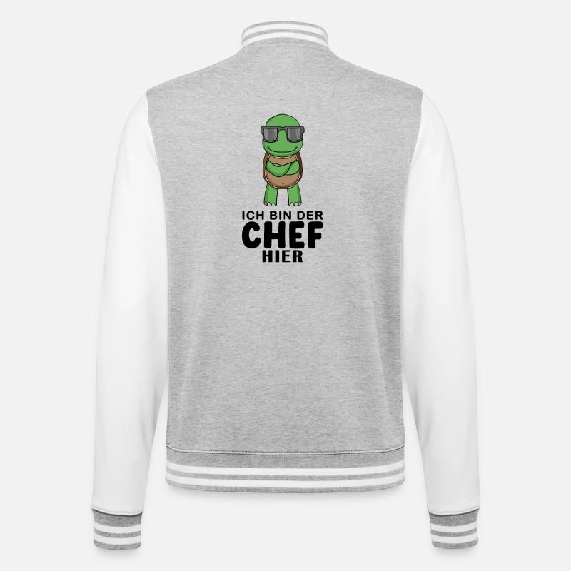 Chef Spruch mit Schildkröte Motiv - College-Sweatjacke - Grau meliert/Weiß