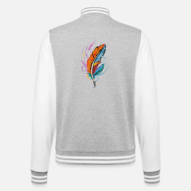 Feather - College-Sweatjacke - Grau meliert/Weiß